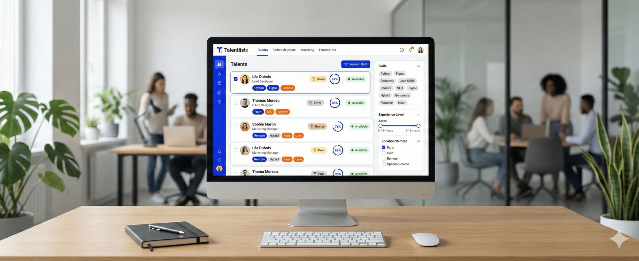 Aperçu de l’interface Talentlistx
